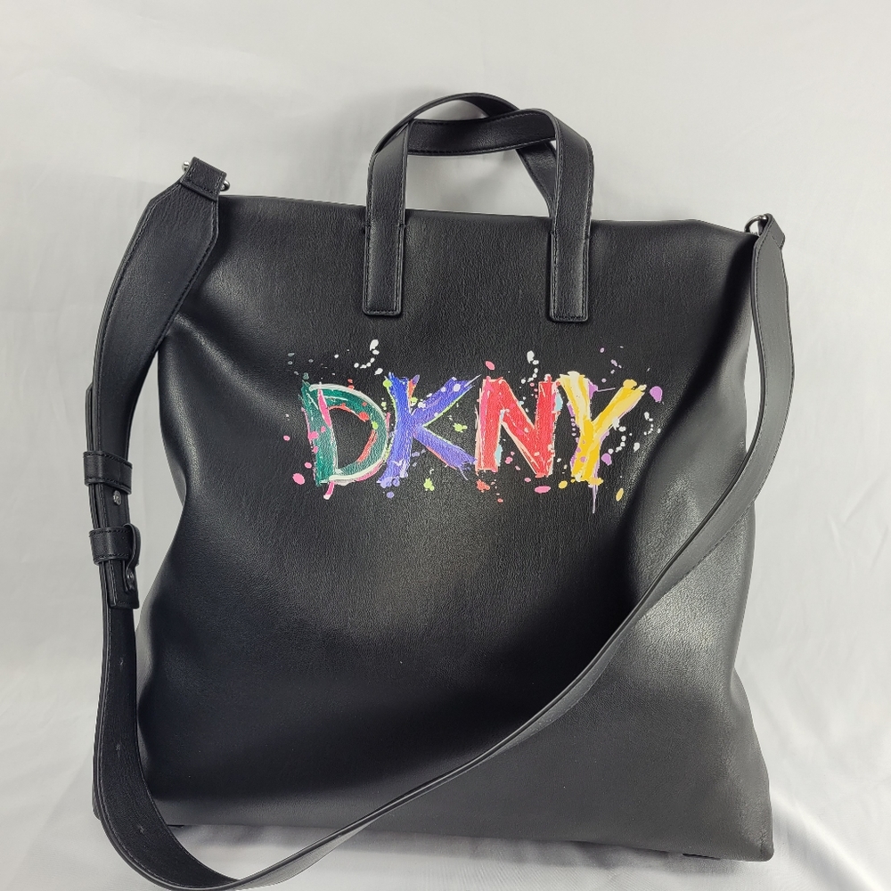 DKNY Tilly Paint Logo Tote - Black/Silver